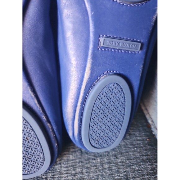 Tory Burch "Minnie" Travel Ballet Flats Dark Blue Leather Size 10 - Picture 10 of 12